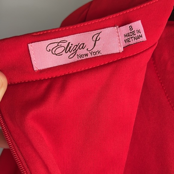 Eliza J Rhinestone Diamond Gem Split Sleeve Red Dress - Picture 5 of 9